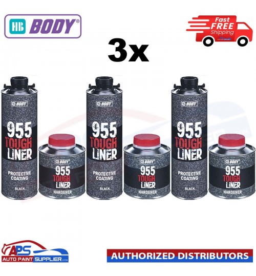 3X HB BODY 955 TOUGH BED LINER COATING 1 BOTTLE KIT - WITH HARDENER (BLACK)